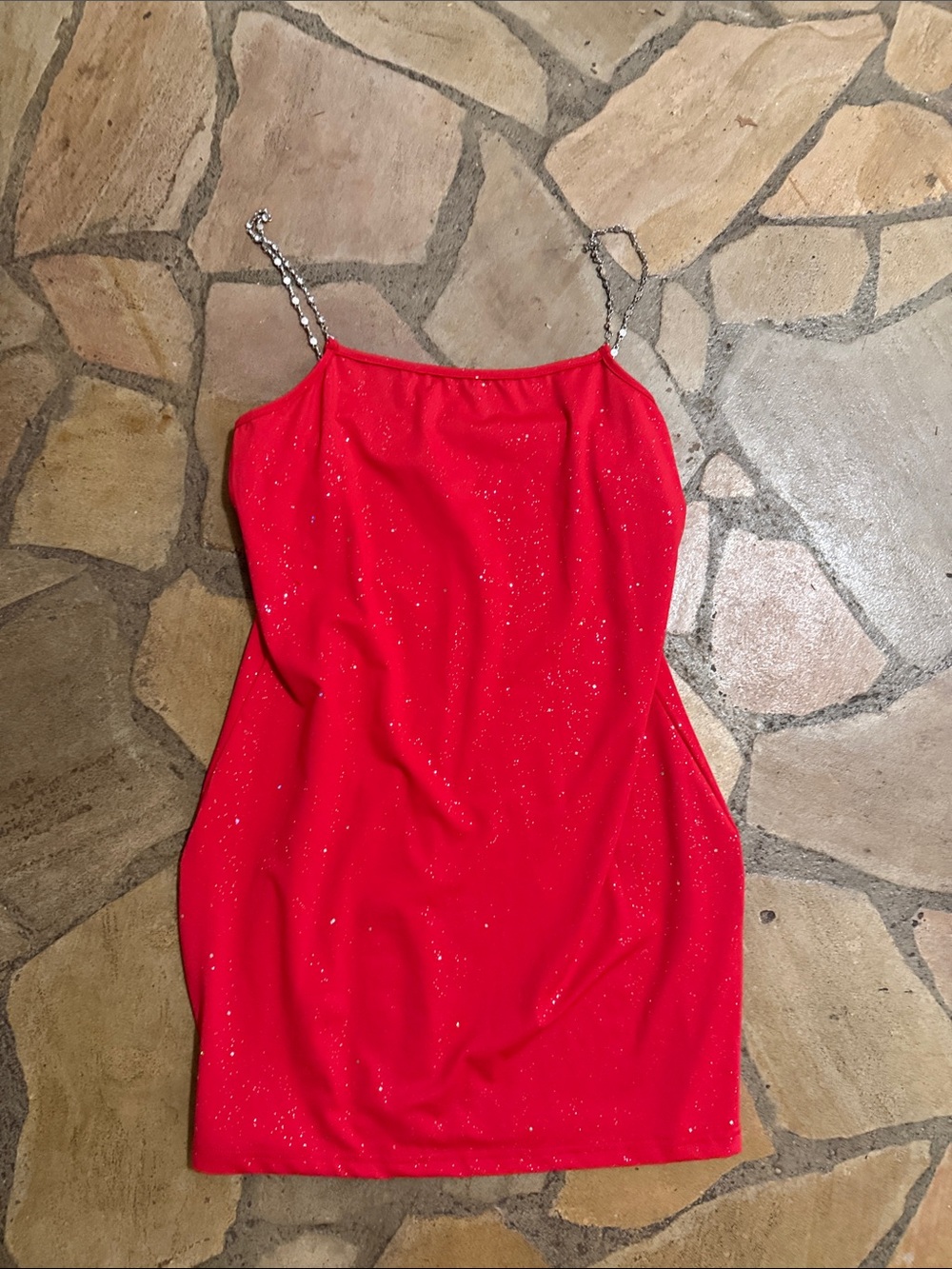 Sparkling Red Mini Dress with Chain Straps